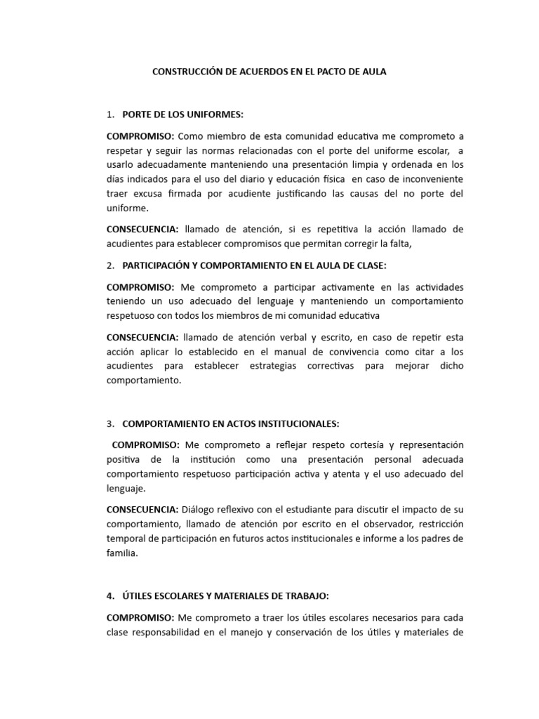 Construccion De Acuerdos Y Pactos De Aula Pdf Salón De Clases