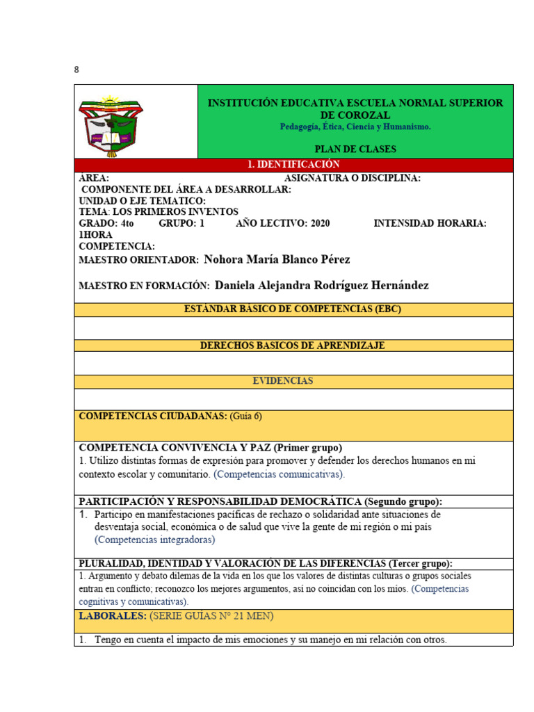 Plan De Clase En Blanco Descargar Gratis Pdf Conocimiento Pensamiento