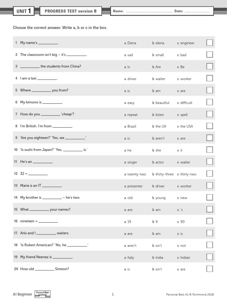 Pb bre a1 unit test u1 version b pdf