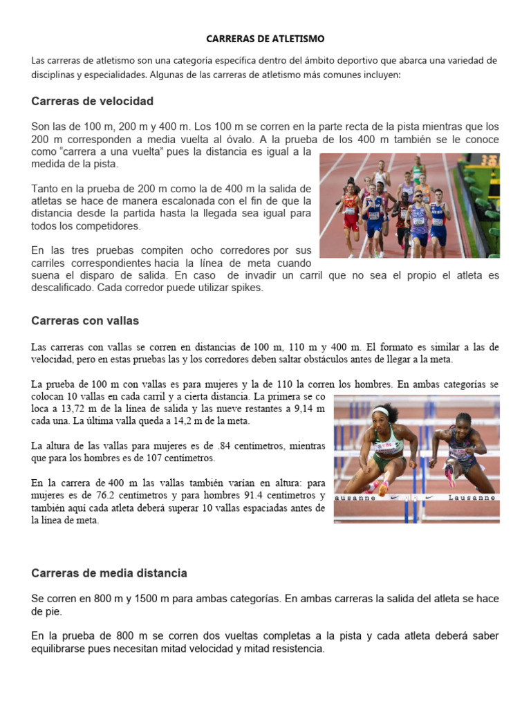 Tipos de Carreras en Atletismo | PDF | Deporte del atletismo | Carreras