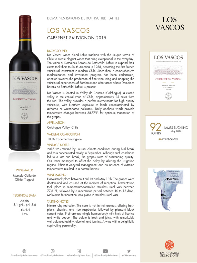 Los Vascos Cab Sauv 2015 Tech Sheet TFS PDF Wine Winemaking