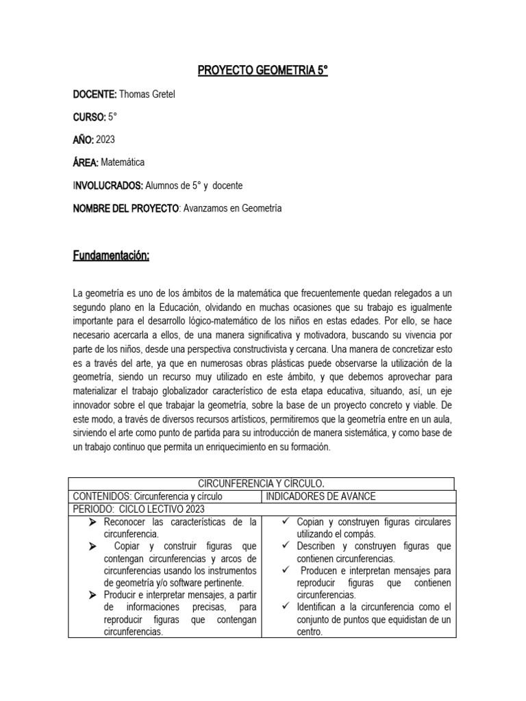 Proyecto de Geometría para 5° Grado | PDF | Rectángulo | Triángulo