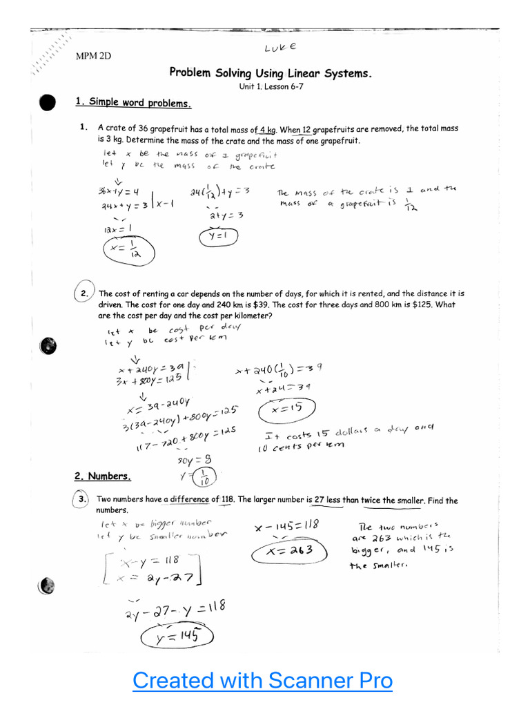 Problem Solving with Linear Systems | PDF | Physical Sciences