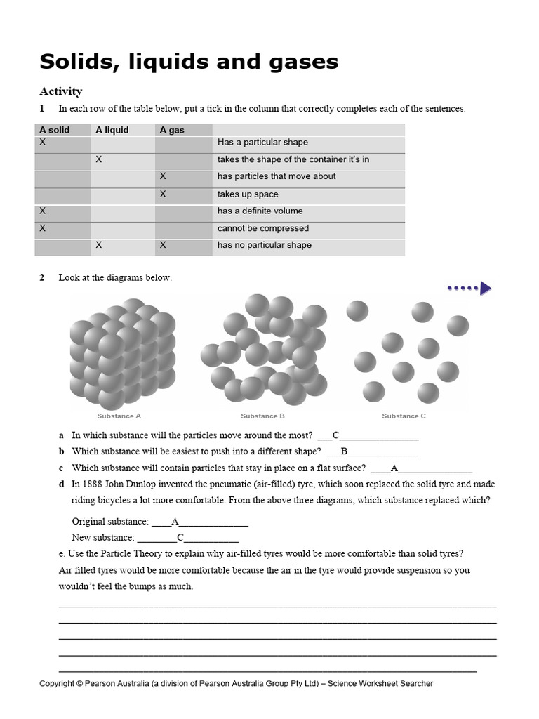 Worksheet Particle Theory PDF