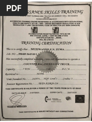 Forklift certificate