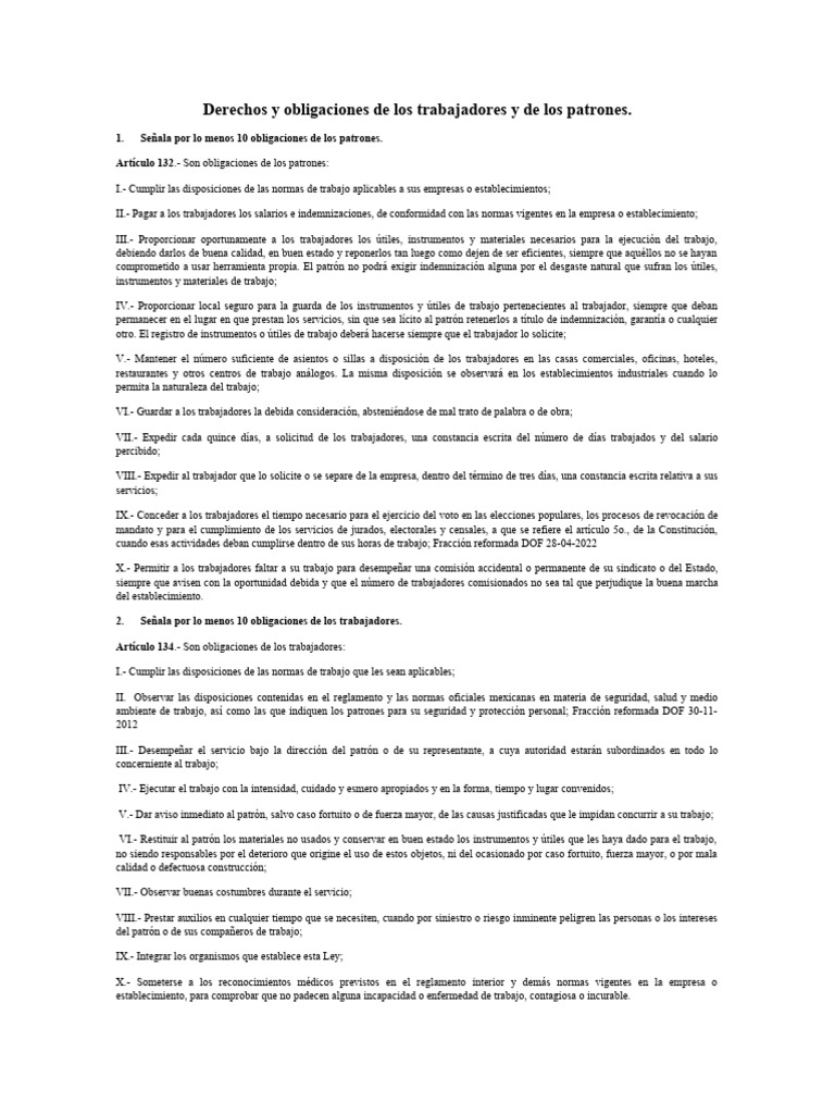 Cuestionario 2 - Derechos y Obligaciones de Los Trabajadores y de Los ...