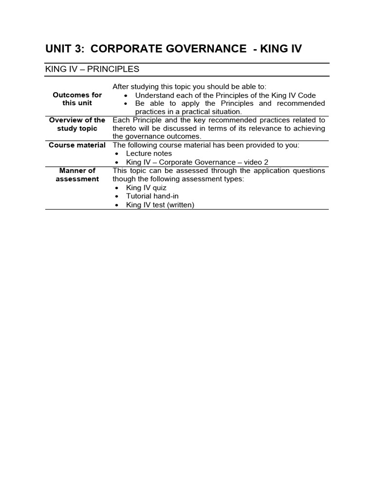 King IV Corporate Governance Principles | PDF | Corporate Social ...
