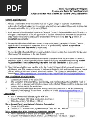 Rent Geared to Income Assistance Application Form