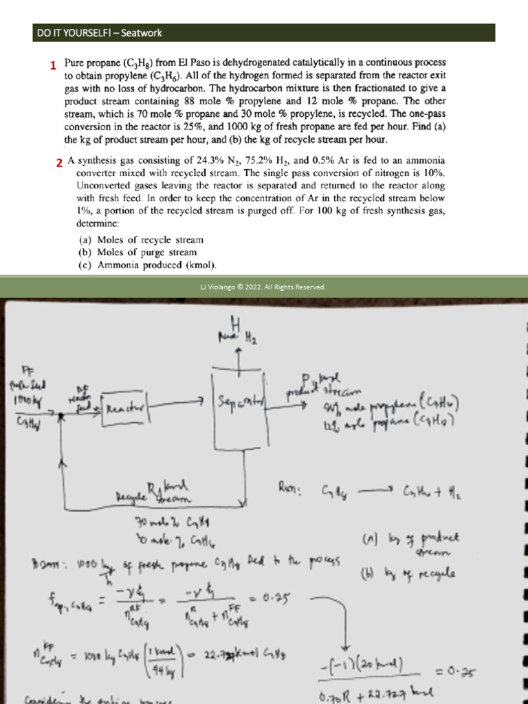 SOLUTION - ProbSet - Mat. Balance With Chemical Reaction (Multiple ...