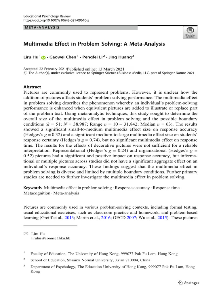 Multimedia Effect in Problem Solving Analysis | PDF
