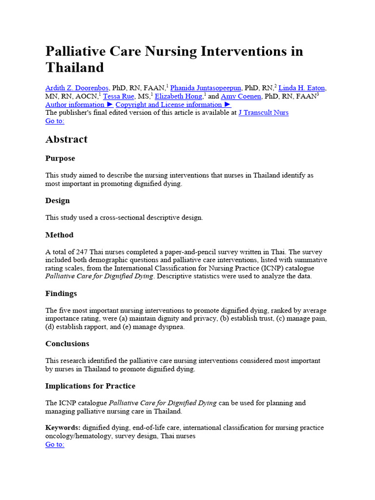 Palliative Care Nursing Interventions in Thailand | PDF | Palliative ...