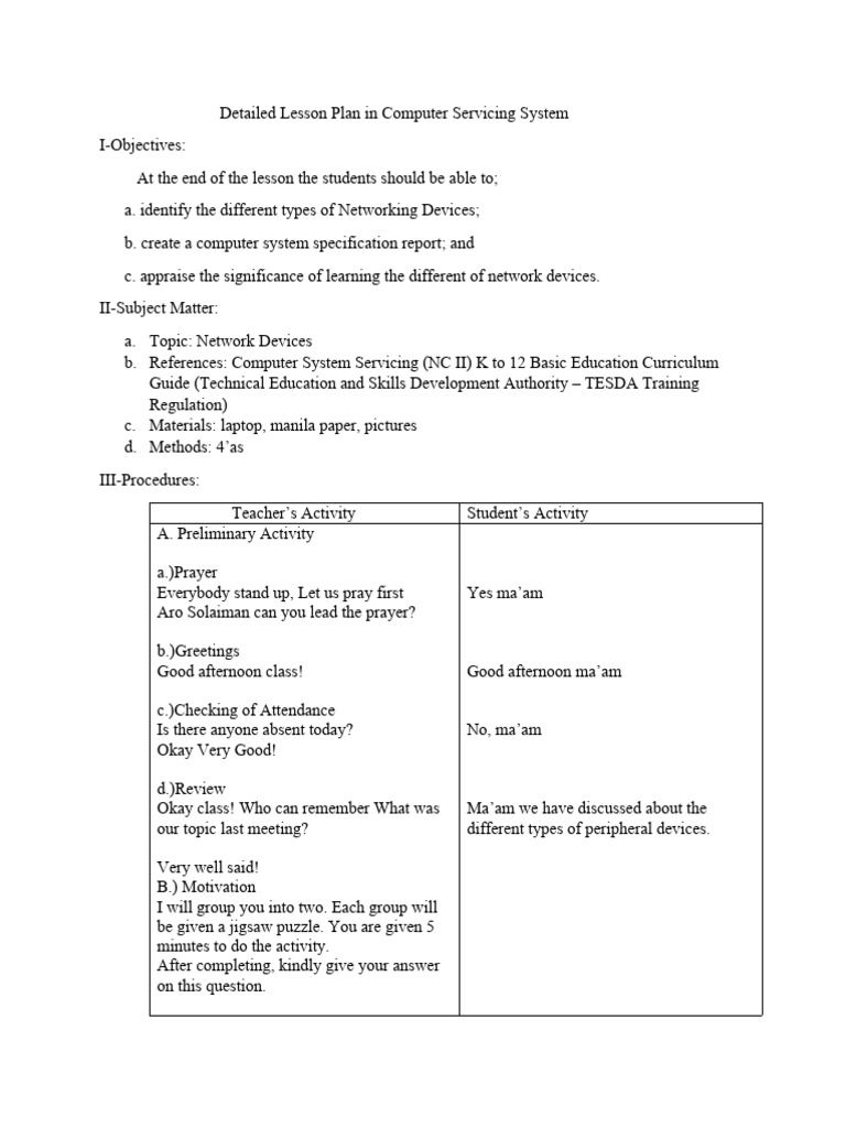Detailed Lesson Plan in Computer Servicing System Demo Mam Mangrar | PDF
