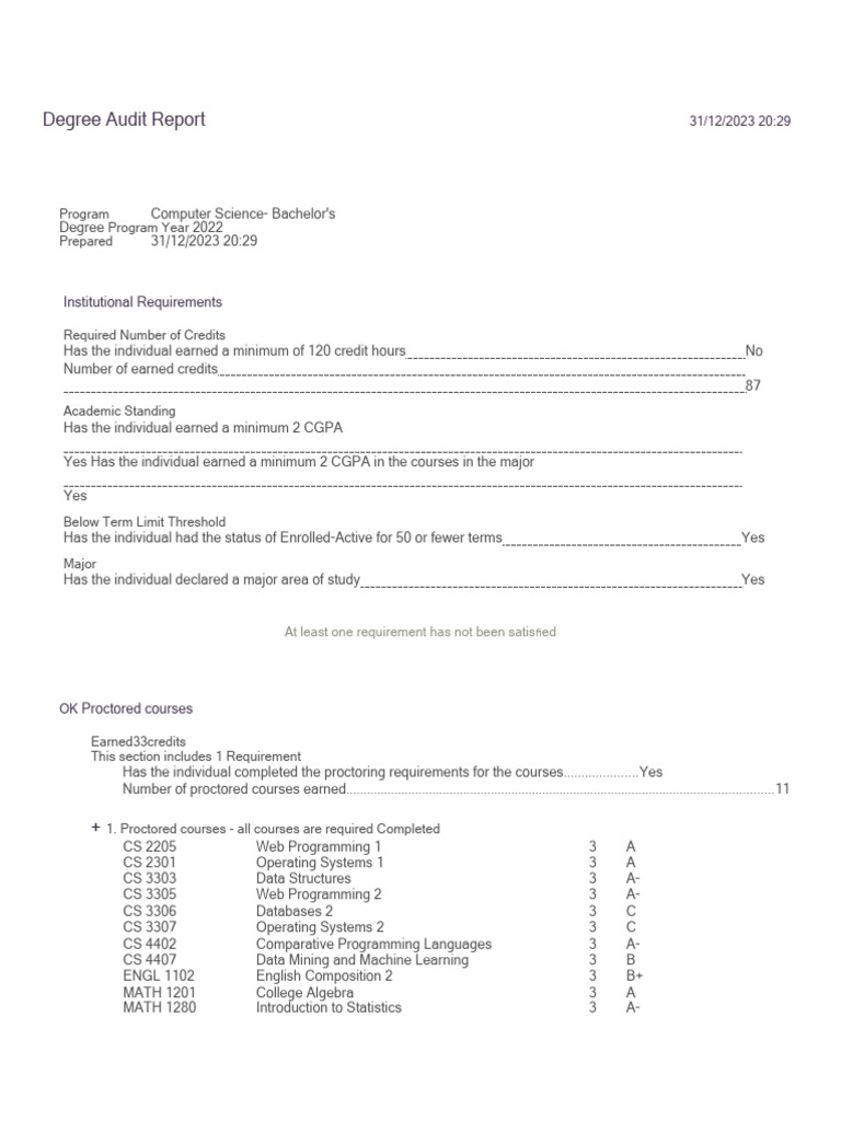 Computer Science Degree Audit Summary | PDF