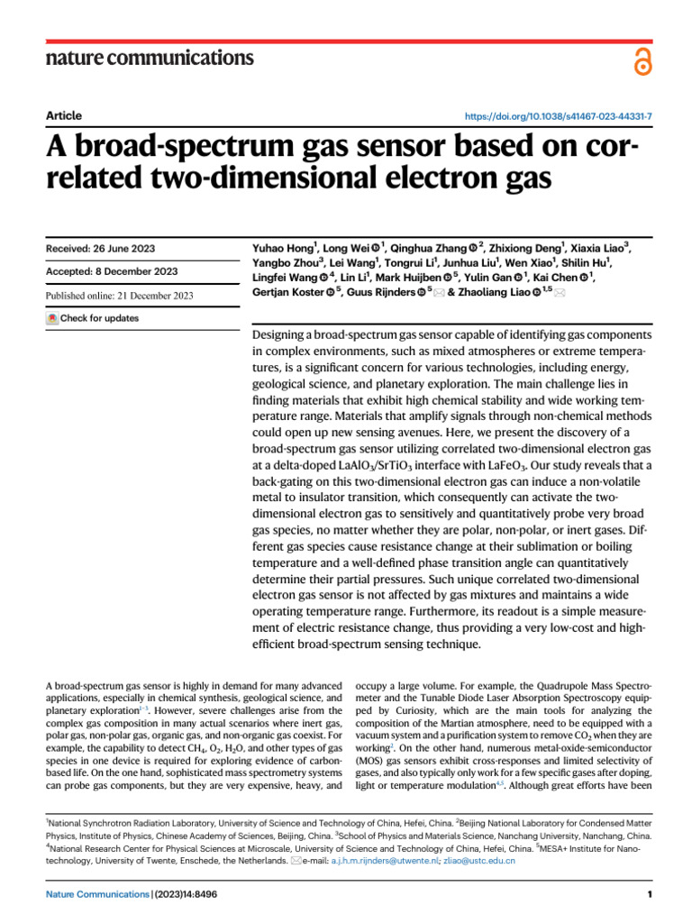 Broad-Spectrum Gas Sensor Innovation | PDF | Gases | Electrical ...
