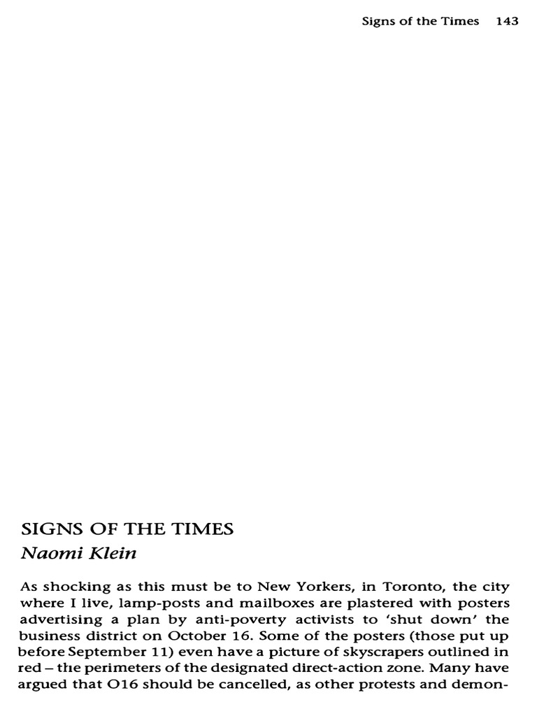 Klein, Naomi - Signs of The Times (2001) | PDF | Economies