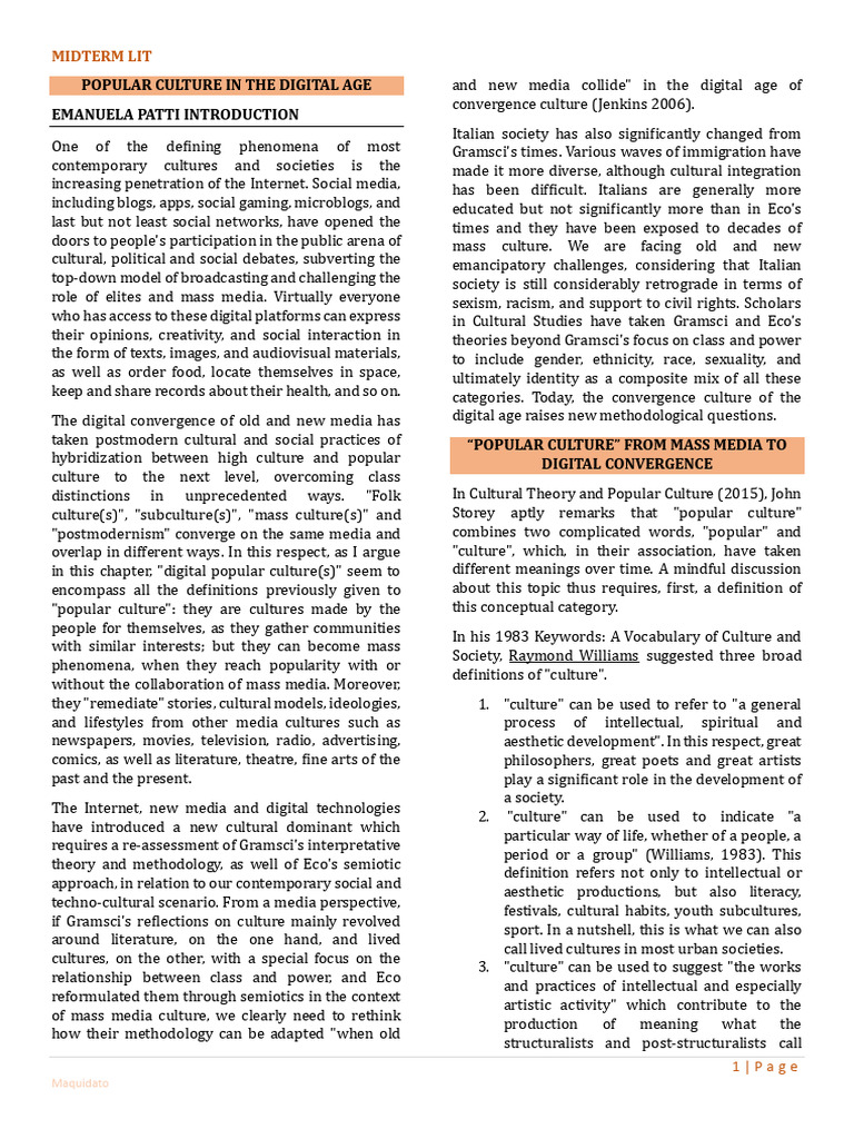 Pop Culture In The Digital Age Pdf Popular Culture Mass Media