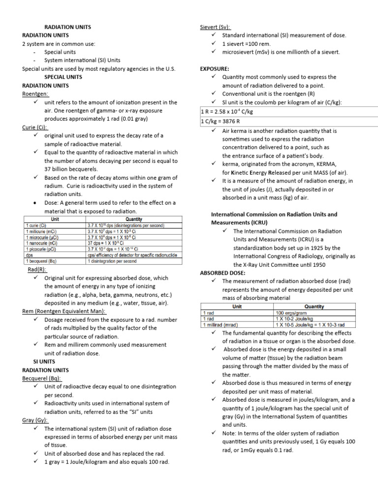Radiation Units Reviewer Pdf Absorbed Dose Ionizing Radiation