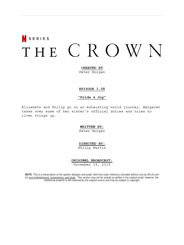 The Crown Episode Script Transcript Season 1 08 Pride and Joy | PDF