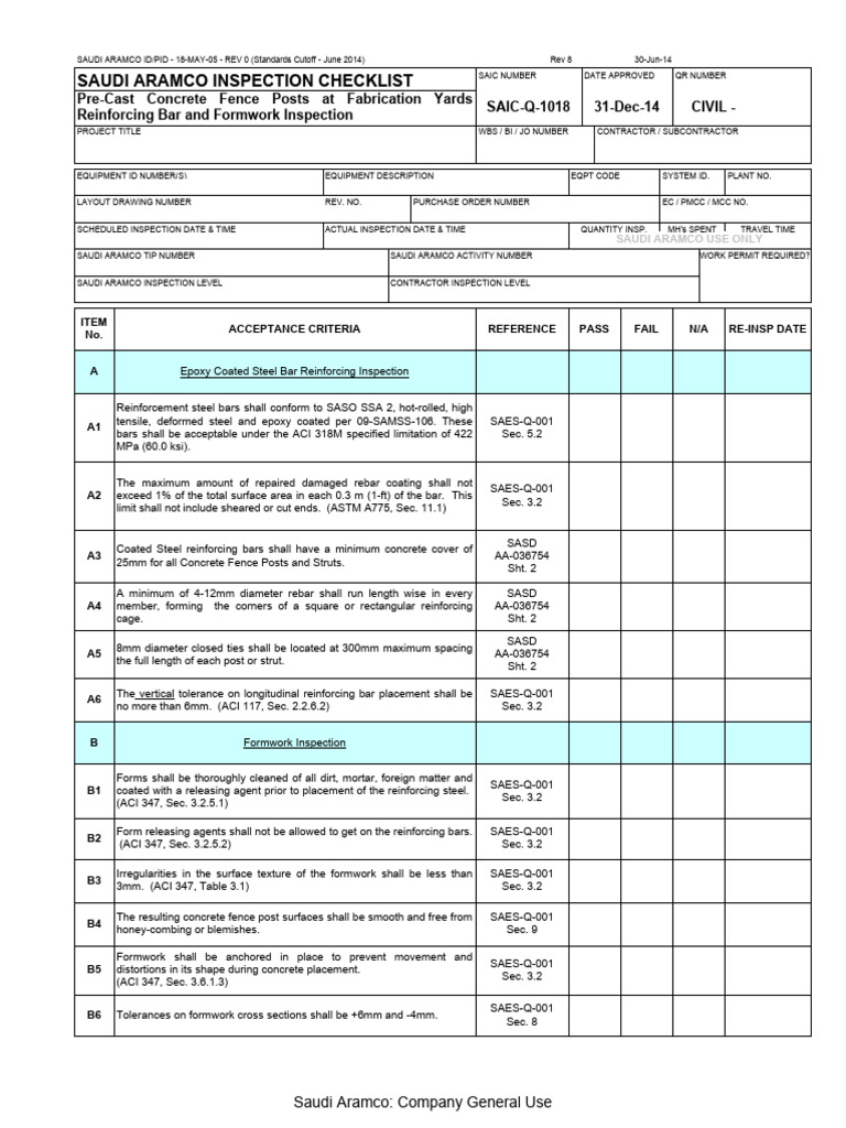 Saudi Aramco Inspection Checklist Guide | PDF | Hvac