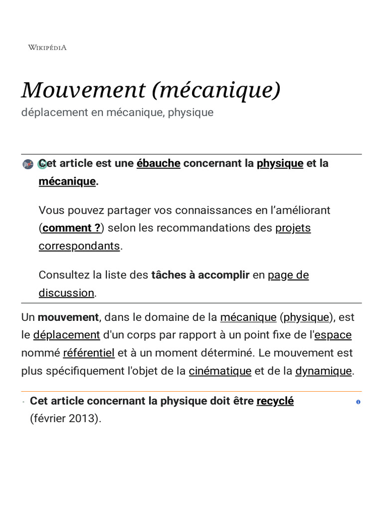 Types de mouvements mécaniques | PDF | Mouvement de rotation | Cinématique