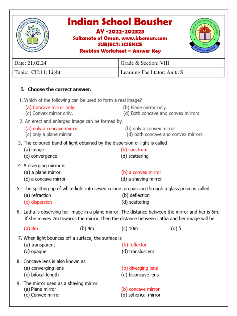 GR 7 LIGHT ANSWER KEY PDF Mirror Components