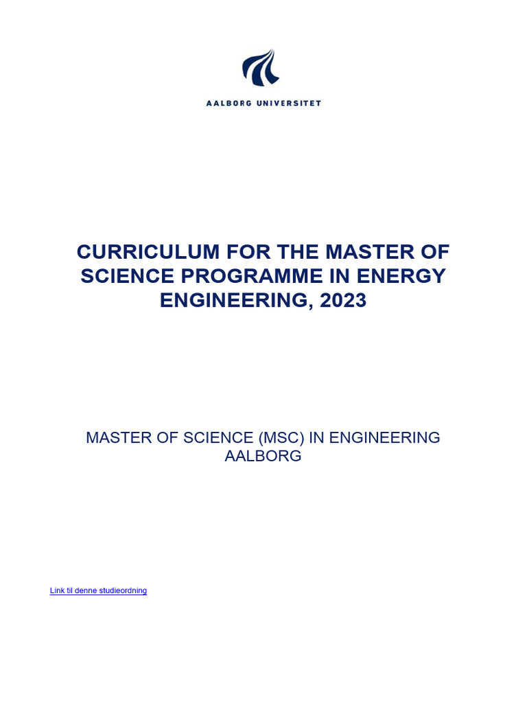 Curriculum For The Master of Science Programme in Energy Engineering