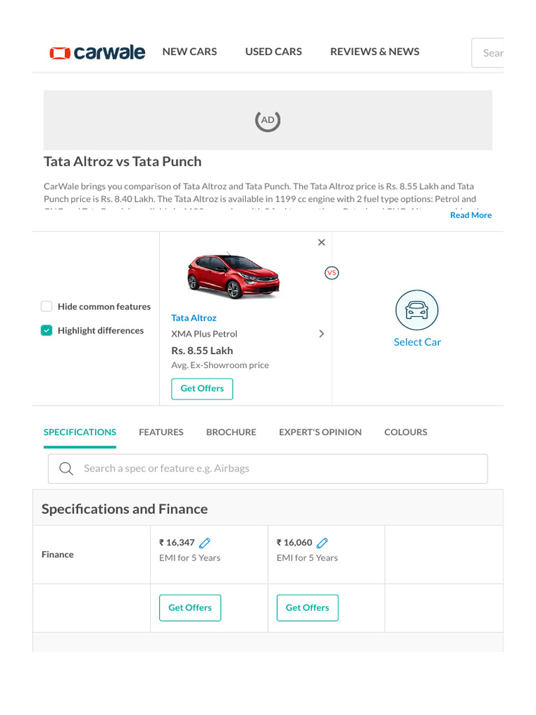 Tata Altroz Vs Tata Punch CarWale PDF Headlamp Anti Lock