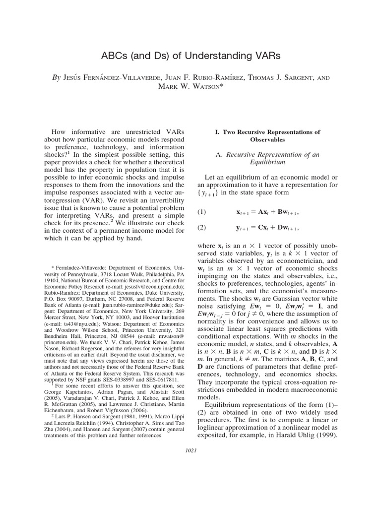 Understanding VARs in Economic Models | PDF | Vector Autoregression ...