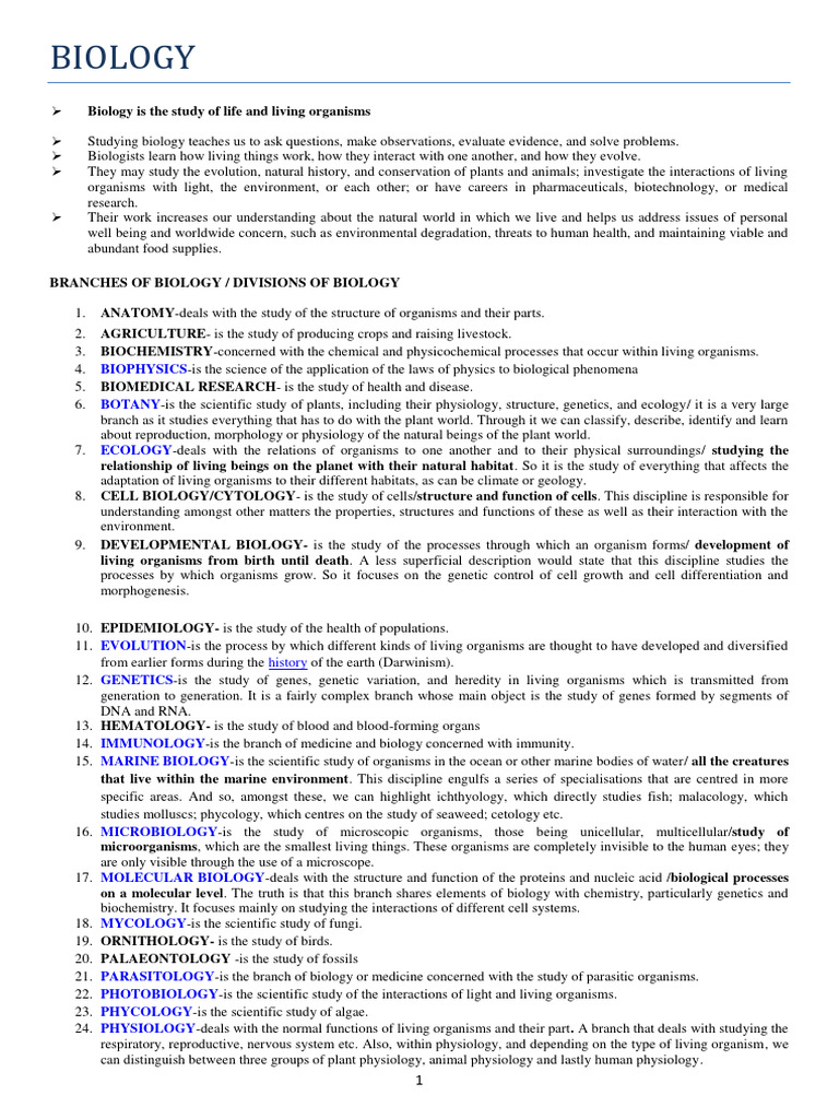T1 1 branches of biology pdf organisms science