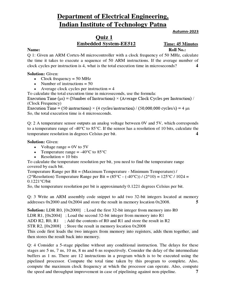 Embedded system quiz solution final pdf central processing unit