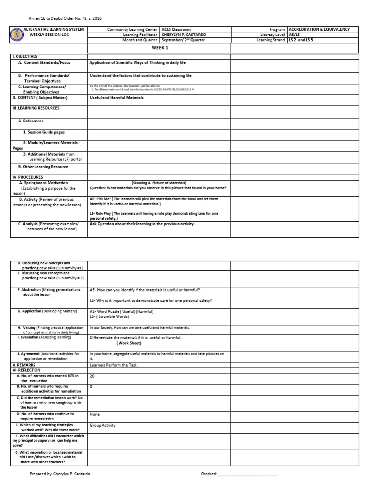 Weekly log pdf
