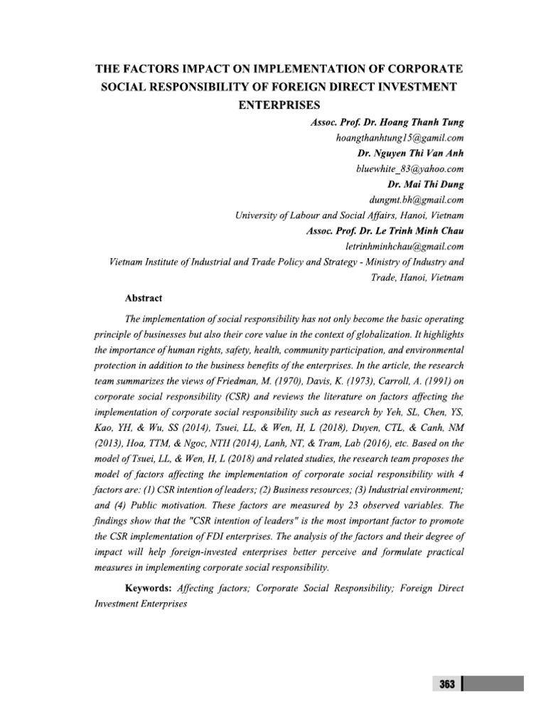 The Factors Impact On Implementation of Corporate Social Responsibility ...