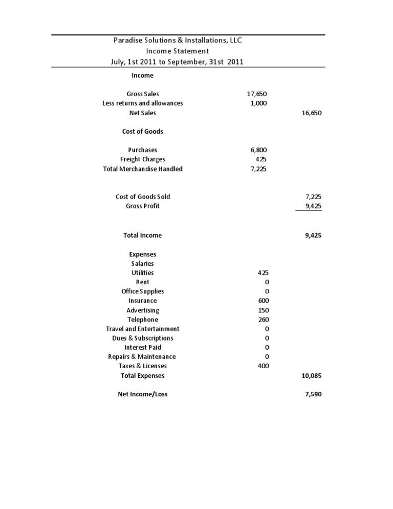 Profit Loss Statement | PDF