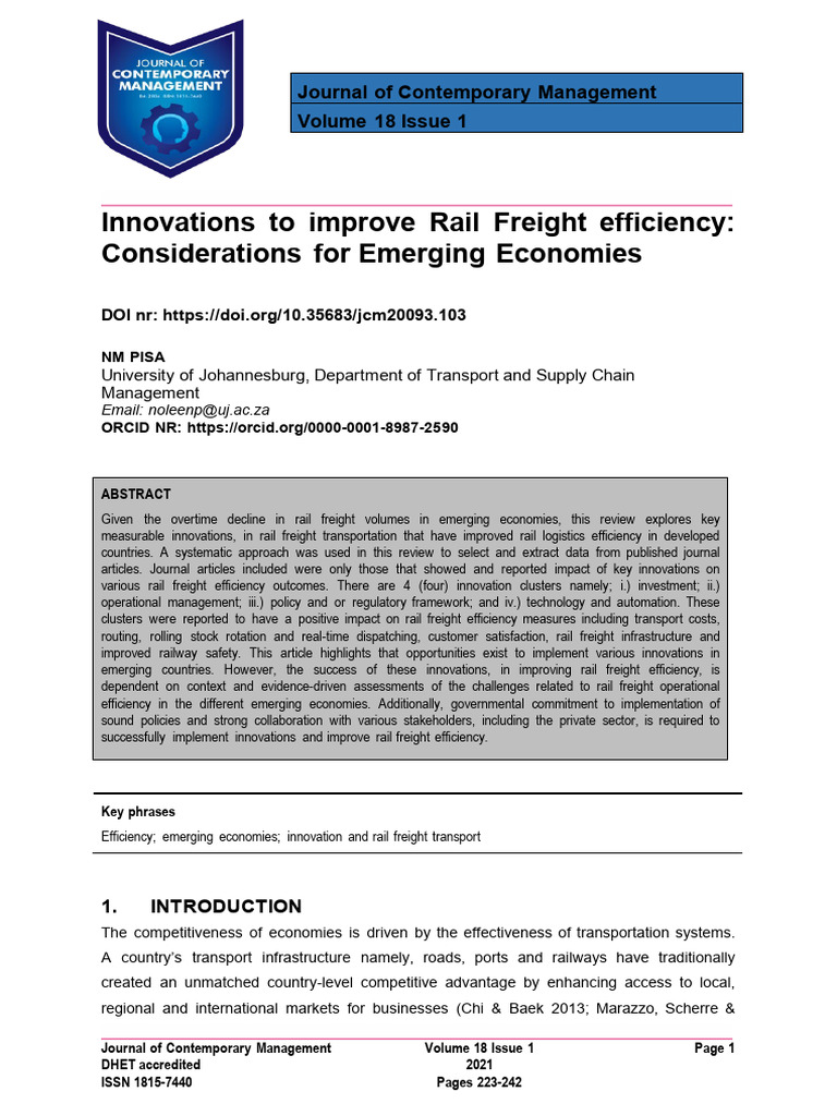 Pisa 2021 Innovations To Improve Rail Freight Efficiency Considerations ...