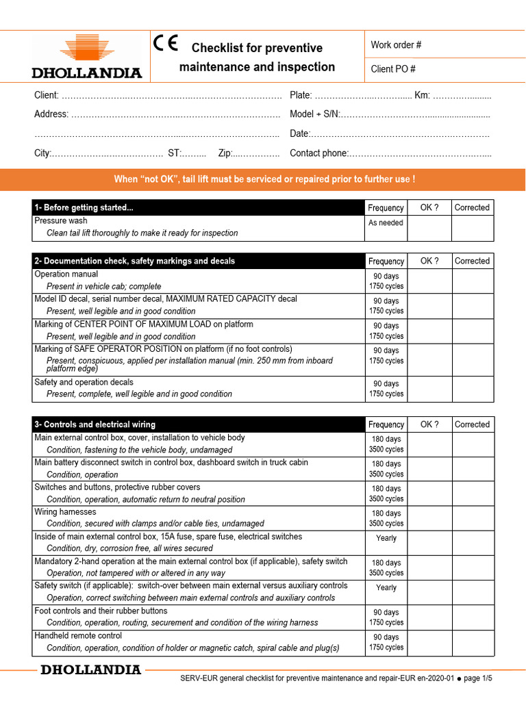 SERV EUR General Checklist For Preventive Maintenance and Repair EUR en 2020 01 1 PDF
