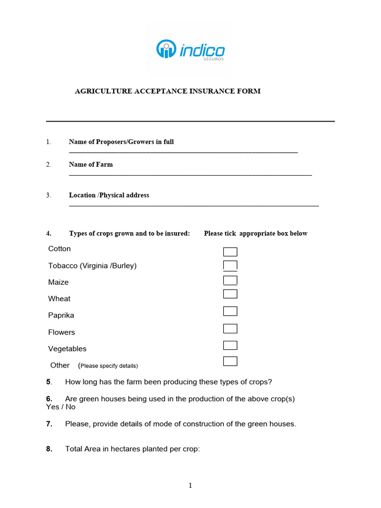 Agriculture Insurance Acceptance Form | PDF | Greenhouse | Farms