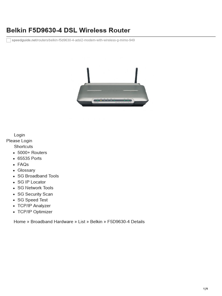 Belkin F5D9630-4 DSL Wireless Router | PDF | Wi Fi | Telecommunications ...