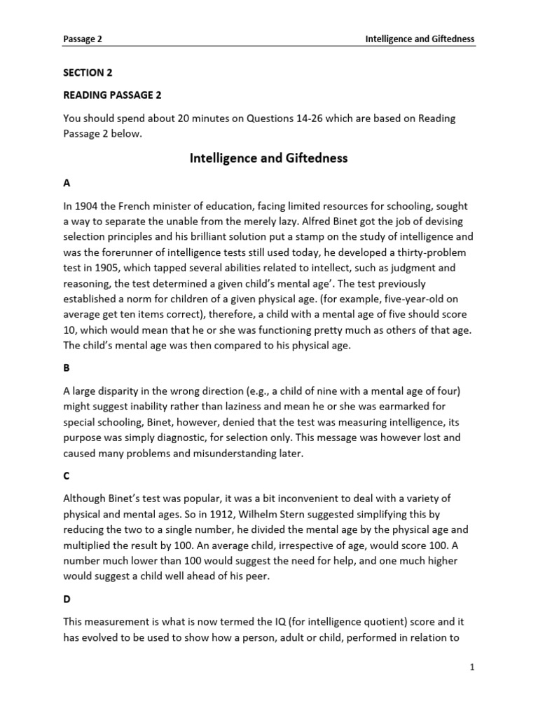 50 Passage 2 - Intelligence and Giftedness Q14-26 | PDF | Intelligence ...