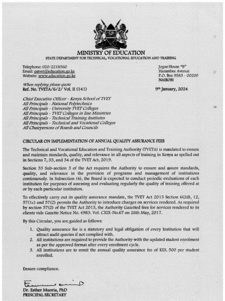 Circular On Implementation of Annual Quality Assurance Fee PDF