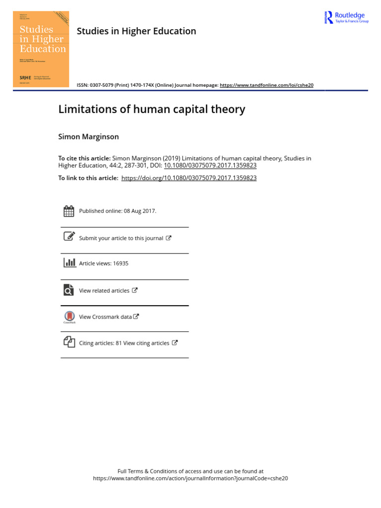 Limitations of Human Capital Theory PDF Economics Human Capital
