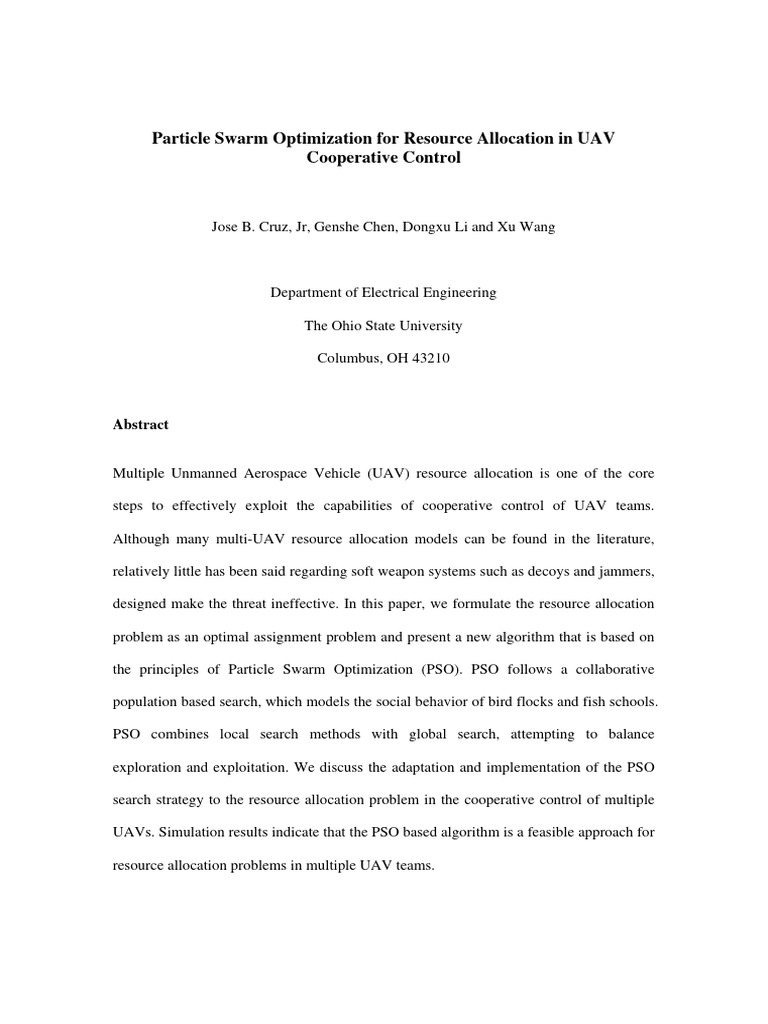 Particle Swarm Optimization For Resource Allocation in UAV Cooperative ...