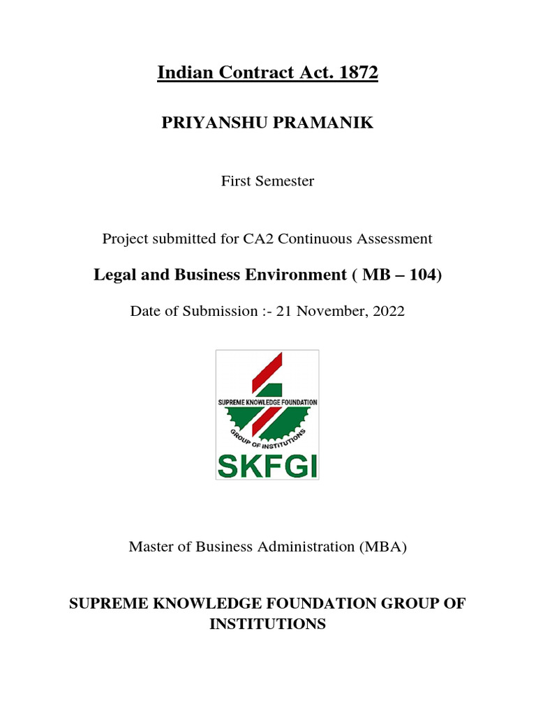 Indian Contract Act 1872 | PDF | Consideration | Offer And Acceptance