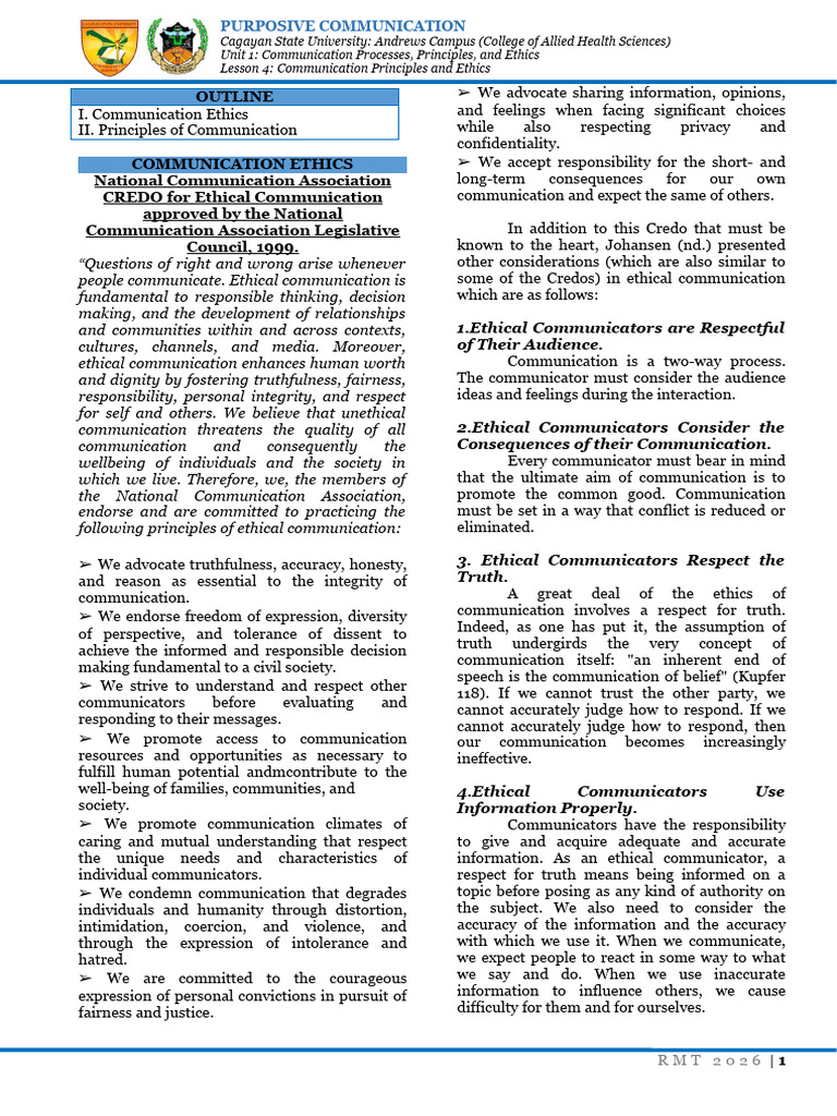 Chapter 4 Communication Principles And Ethics Pdf Communication