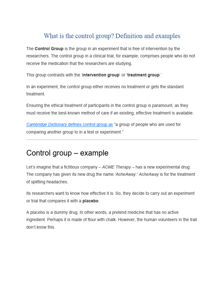 What Is The Control Group? Definition and Examples Download Free PDF