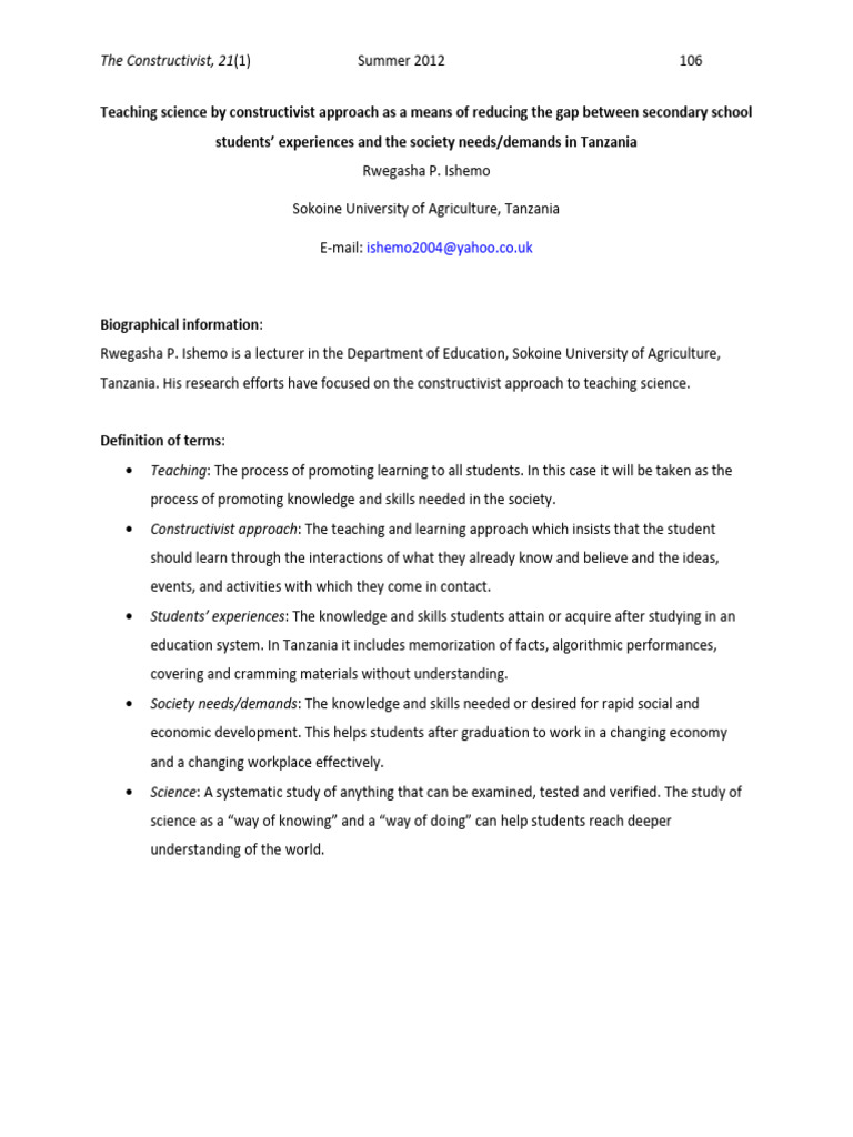 Constructivist Science Teaching in Tanzania | PDF | Constructivism ...