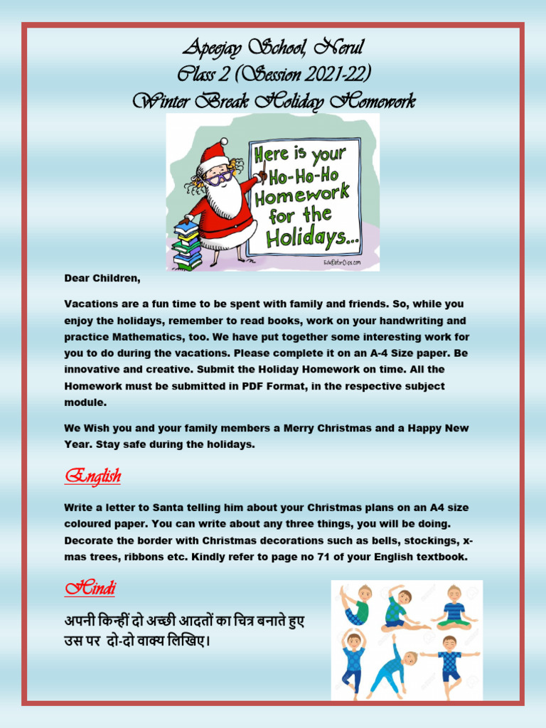 December 2021 holiday homework class2 pdf