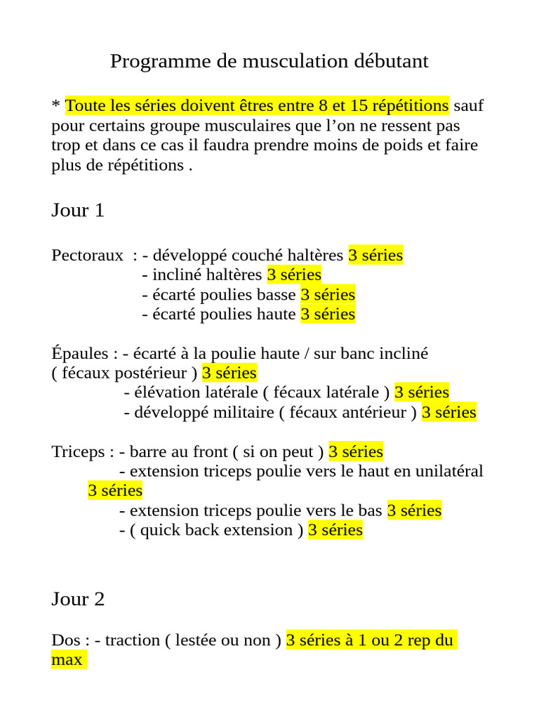 Programme Muscu Débutant PPL | PDF