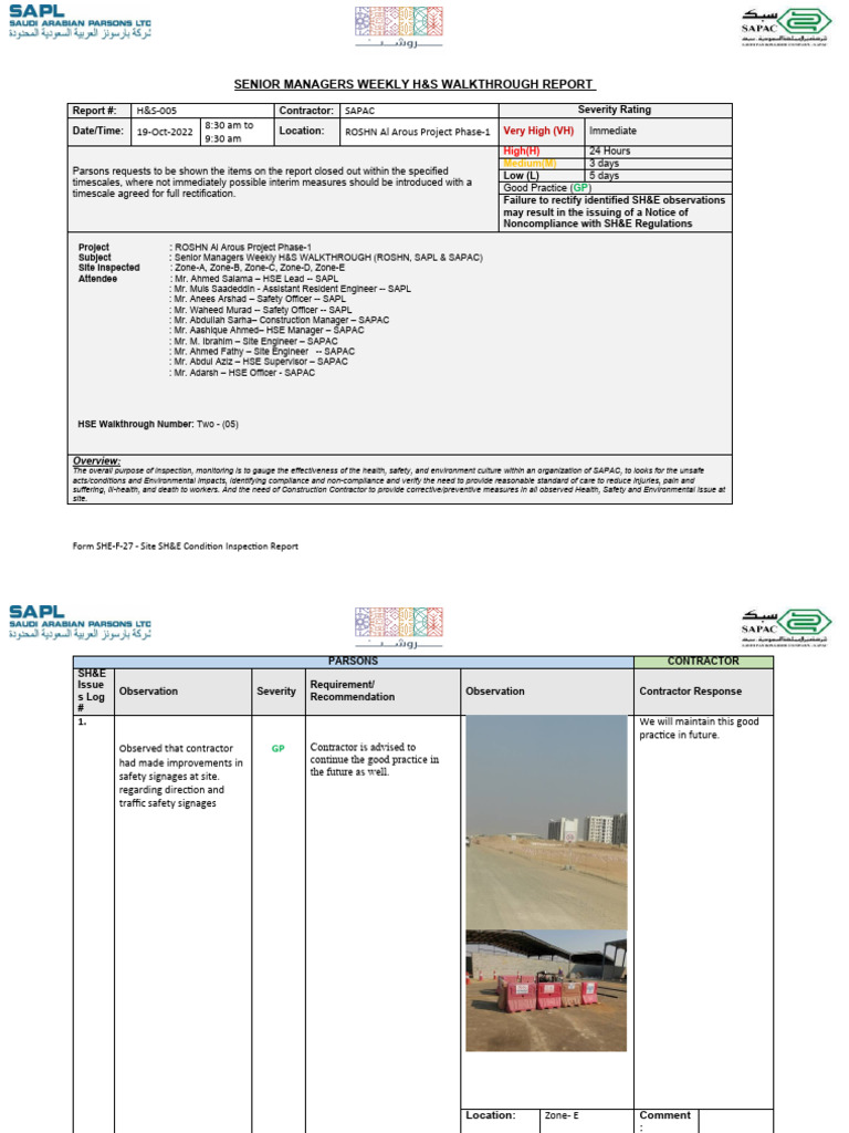 Senior Managers H&S Walkthrough Report | PDF | Safety