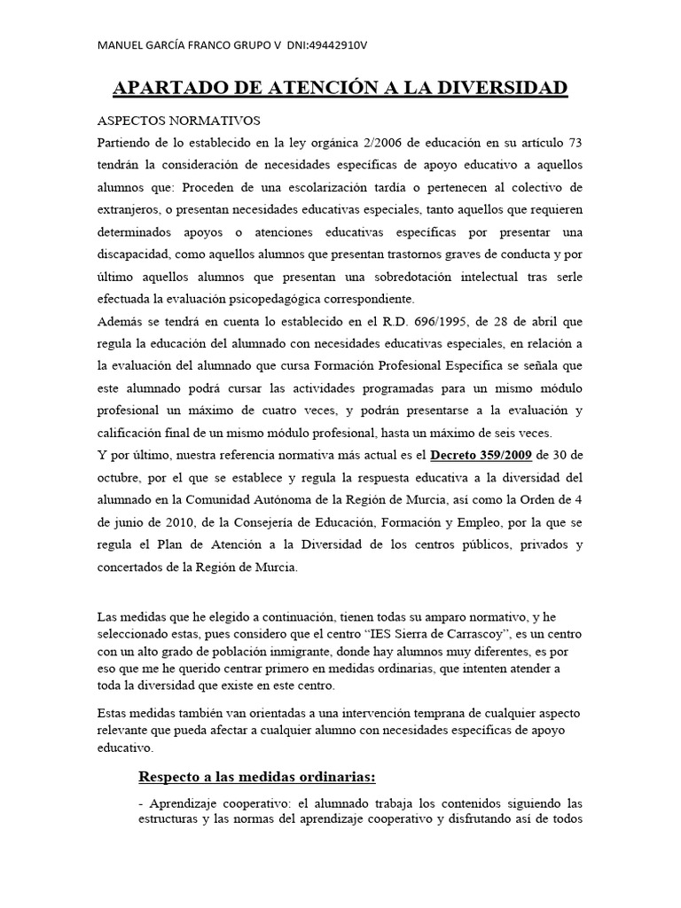 Atención a la Diversidad Educativa en Murcia | PDF | Plan de estudios ...