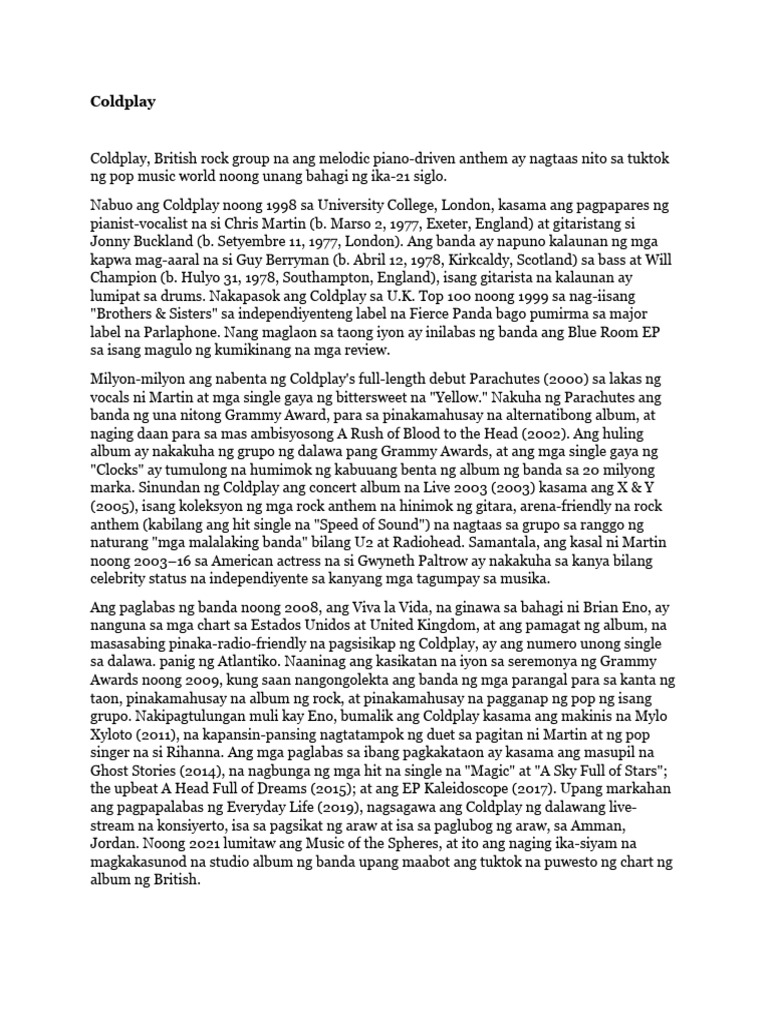 Coldplay Tagalog PDF